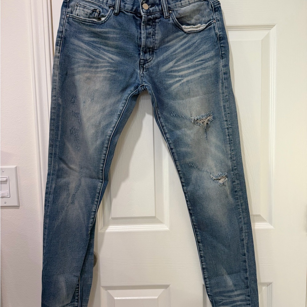 MNML Light Blue Distressed Skinny Jeans